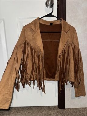 SHEIN Brown Tassel Fringe Faux Suede Jacket